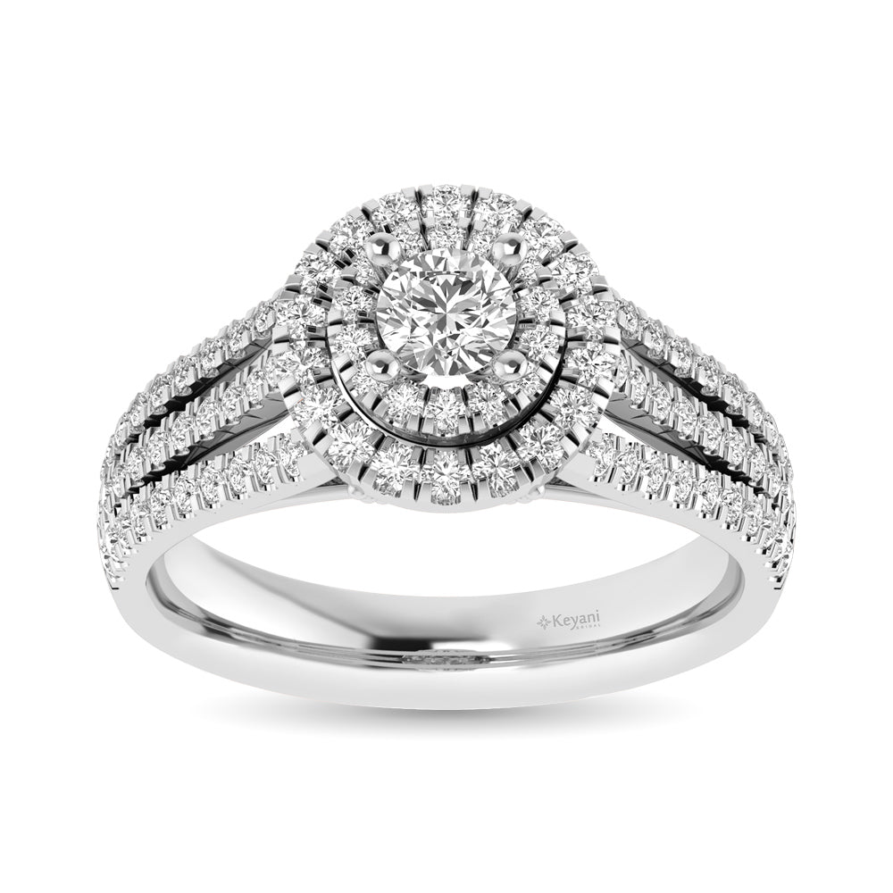 14K White Gold 1 Ct.Tw. Round Cut Diamond Engagement Ring