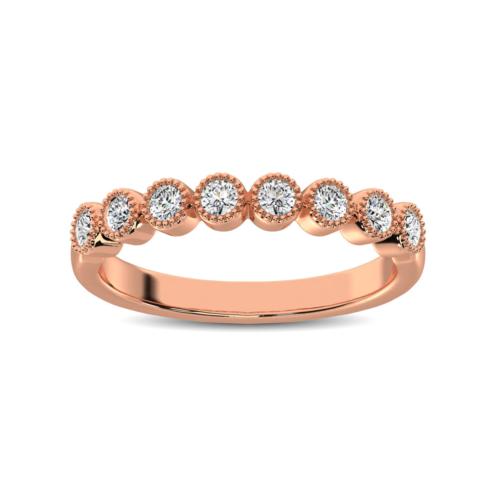 Diamond 1/4 Ctw Stackable Bezel Band with Beaded Setting in 14K Rose Gold