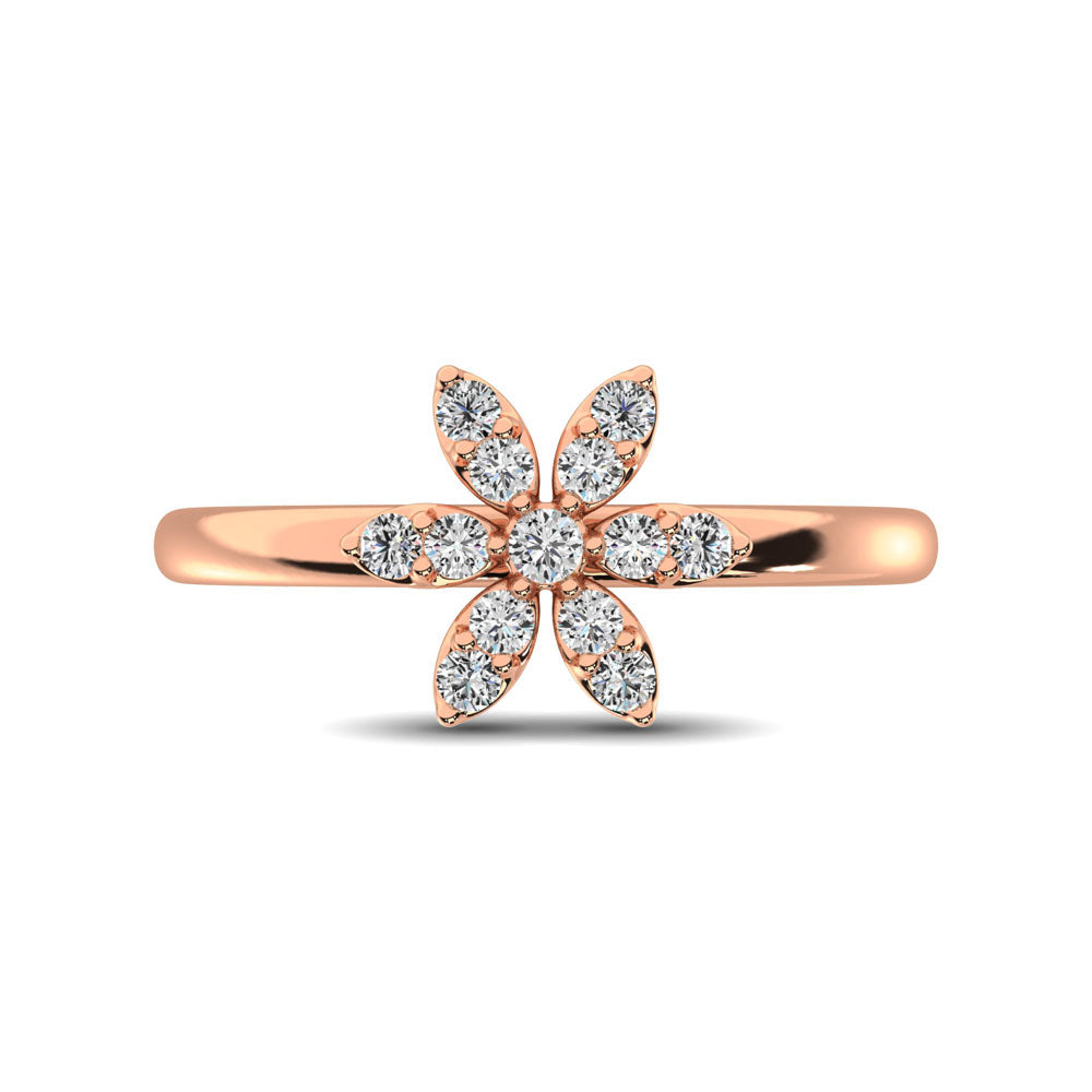 10K Rose Gold 1/4 Ctw Diamond Flower Ring