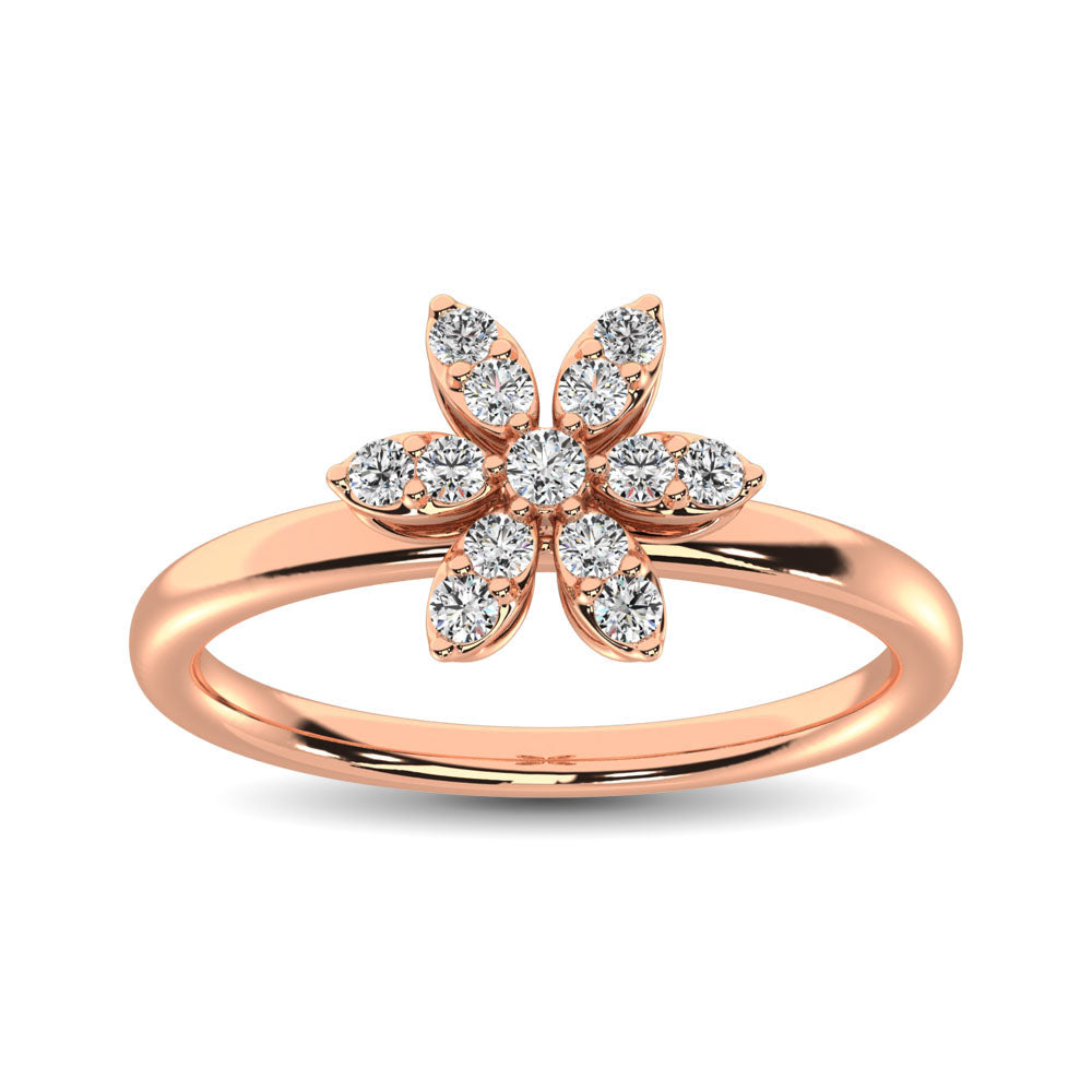 10K Rose Gold 1/4 Ctw Diamond Flower Ring