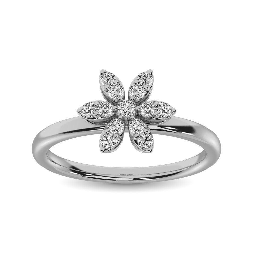 10K White Gold 1/4 Ctw Diamond Flower Ring