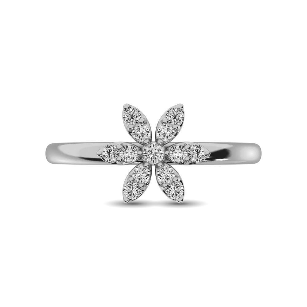 10K White Gold 1/4 Ctw Diamond Flower Ring