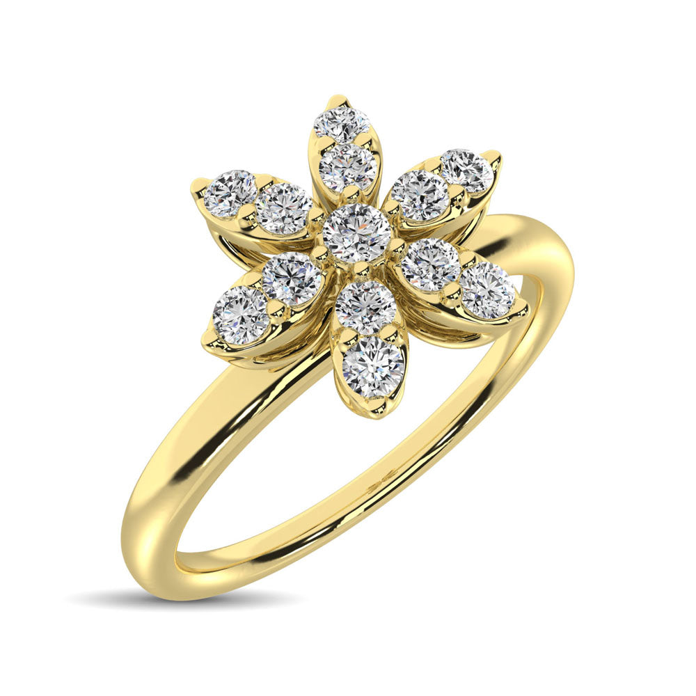 10K Yellow Gold 1/4 Ctw Diamond Flower Ring