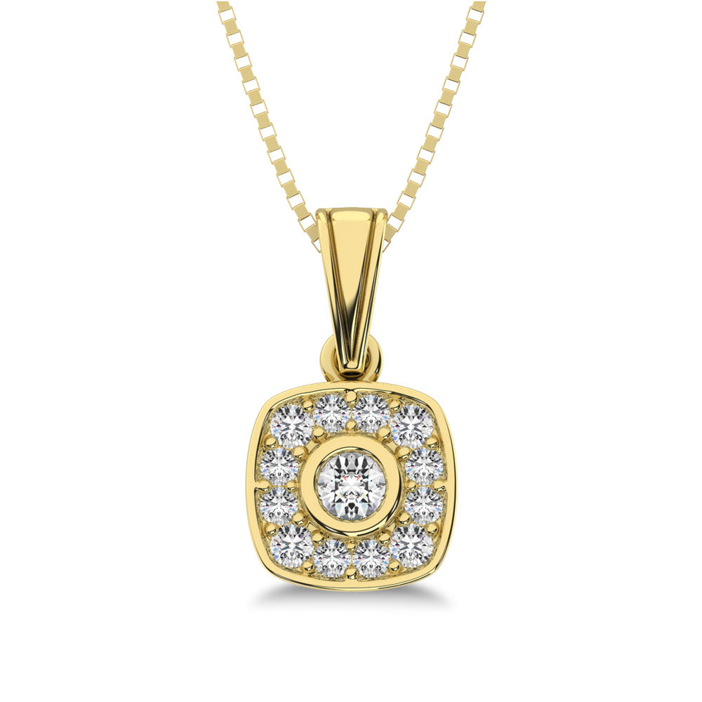 10K Yellow Gold 1/6 Ct.Tw. Diamond Square Shape Pendant