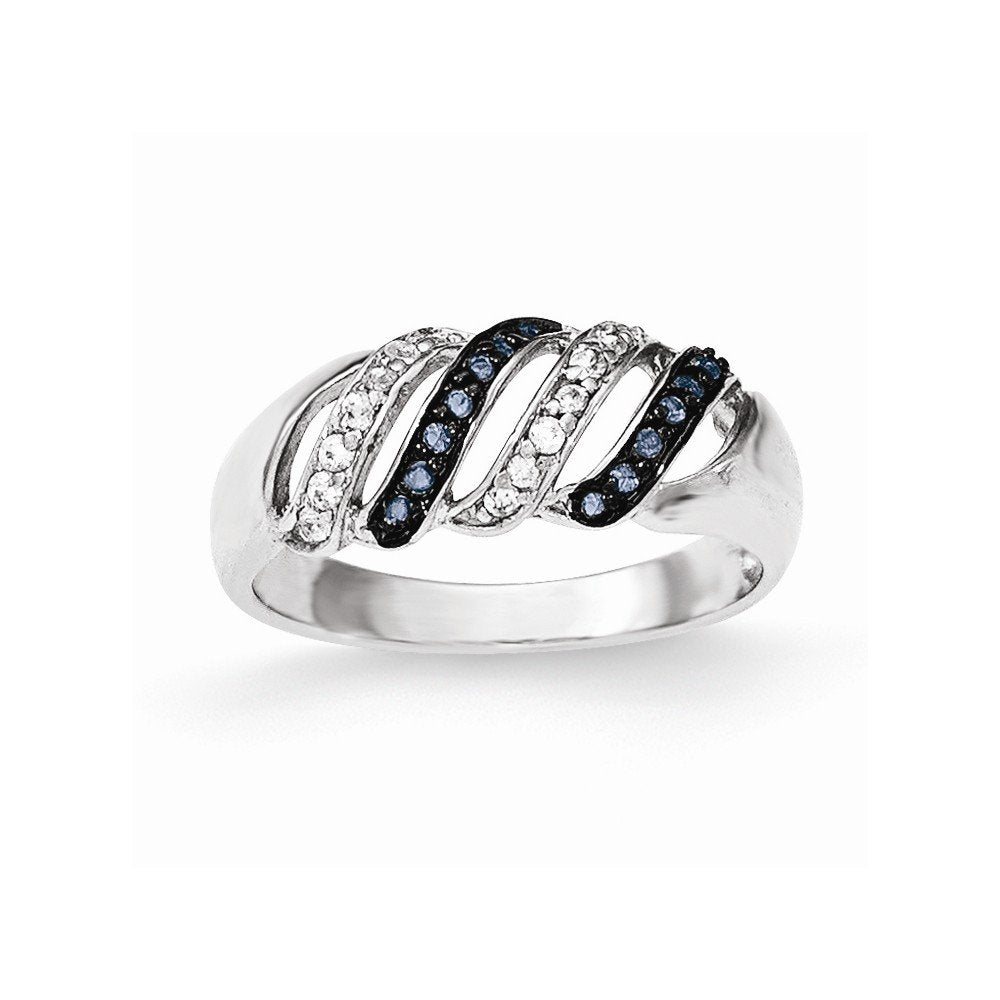 Sterling Silver Polished CZ & Blue Glass Stone Ring