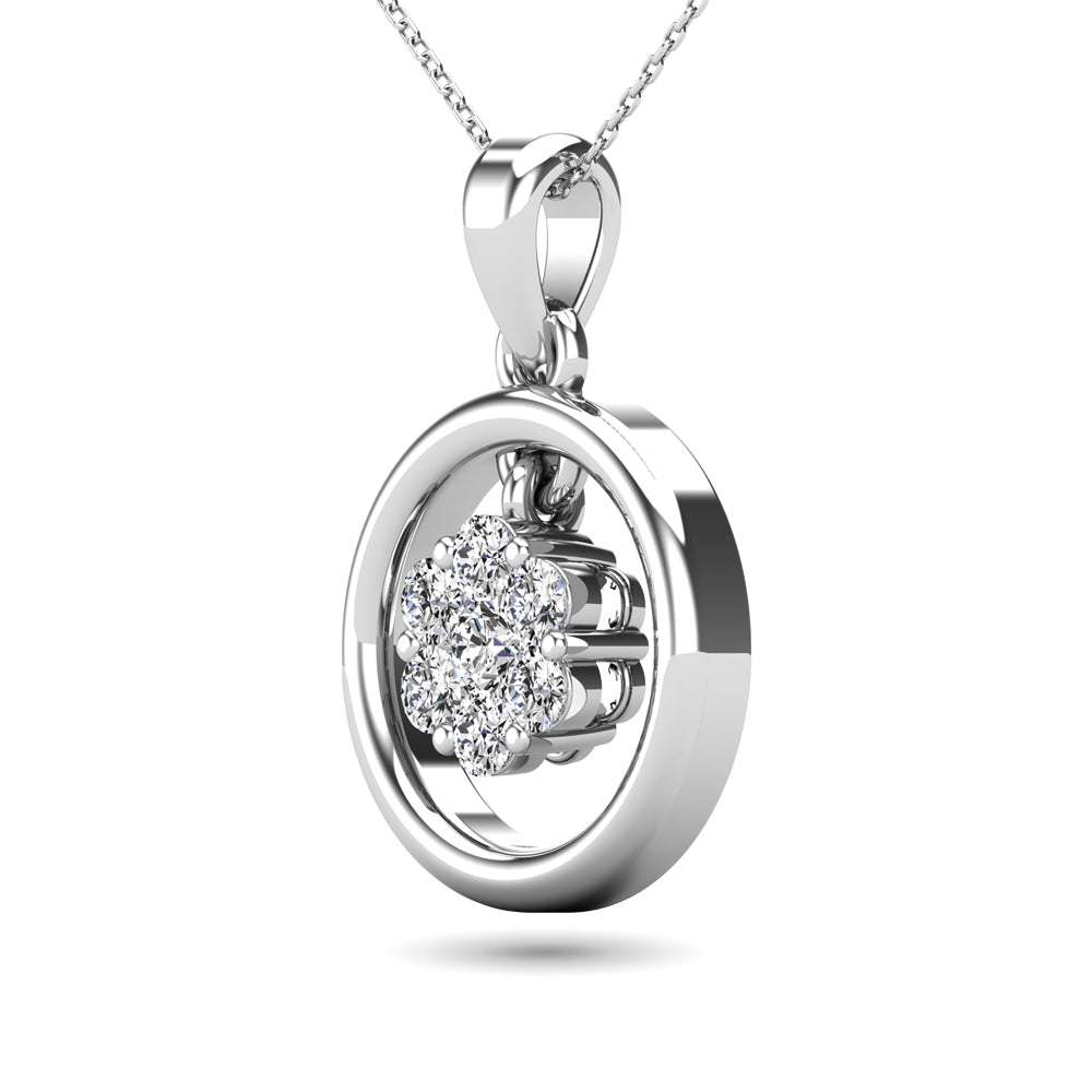 Diamond 3/8 Ct.Tw. Open Circle Flower Pendant in 10K White Gold