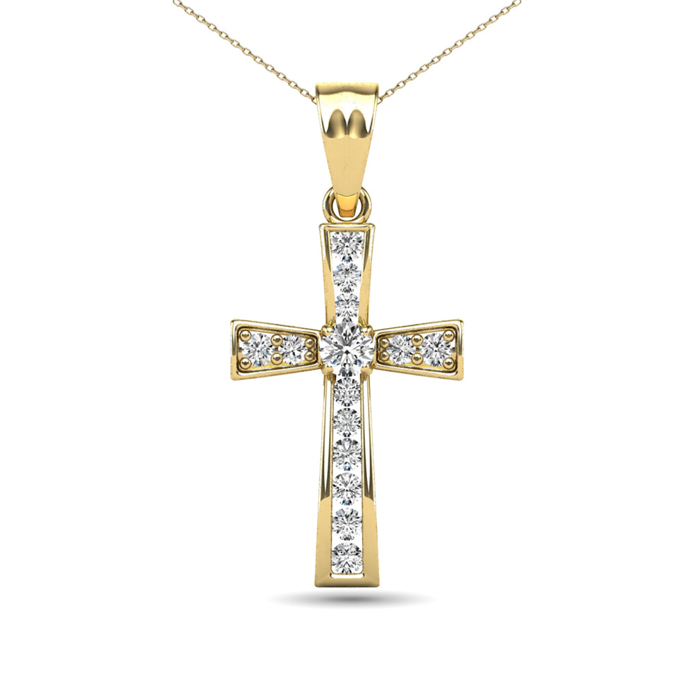 14K Yellow Gold 1/5 Ct.Tw. Diamond Cross Pendant