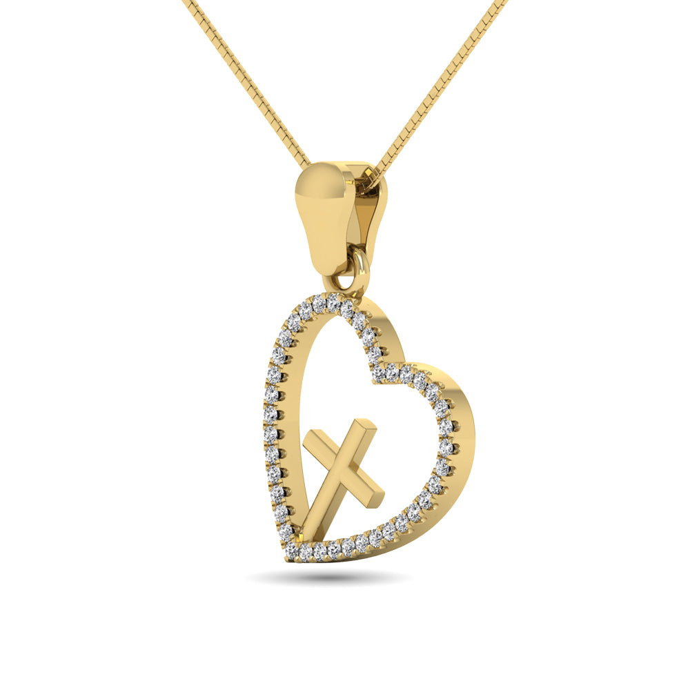 14K Yellow Gold 1/5 Ct.Tw. Diamond Cross Pendant