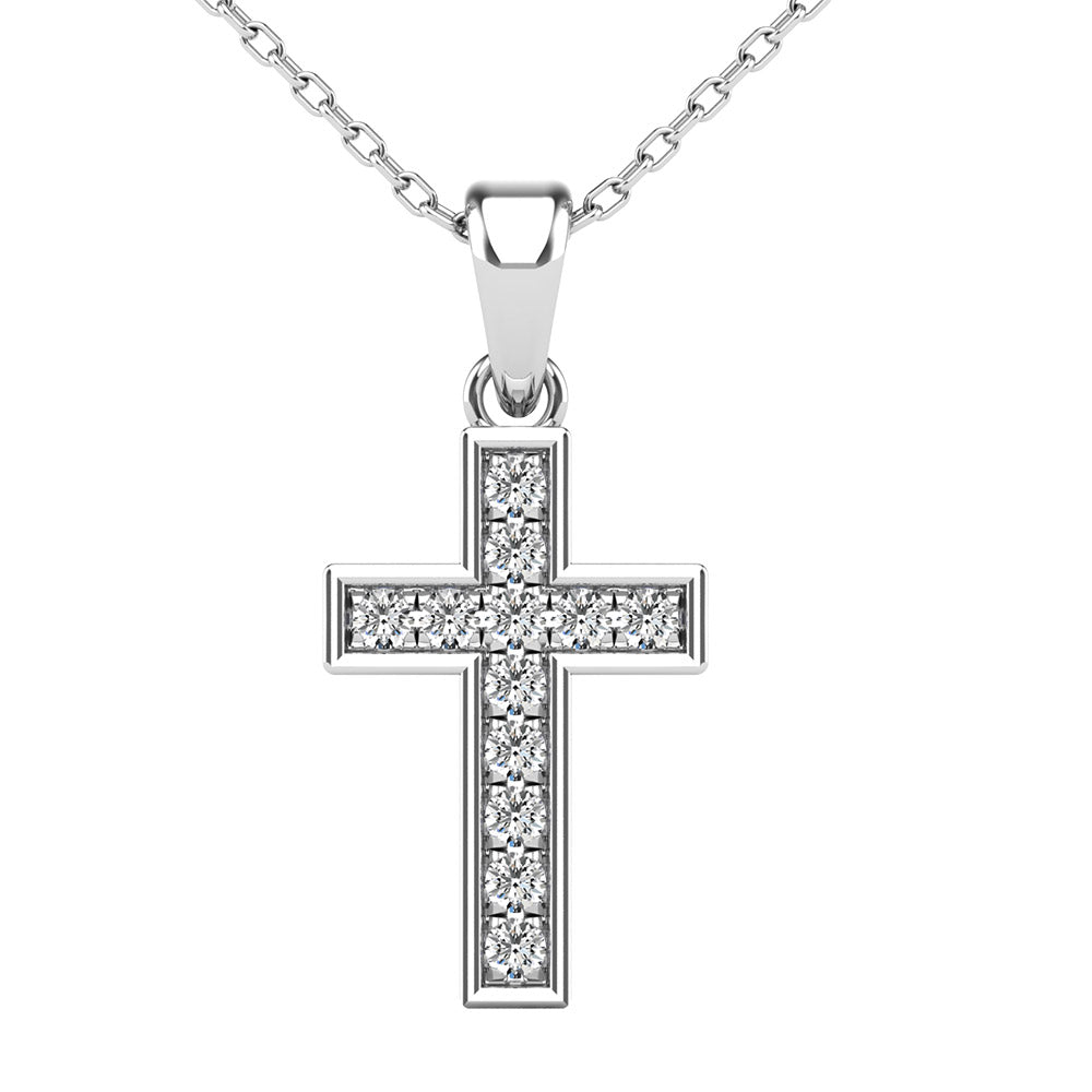 Single Row Round Cut Diamond 1/8 Ct.Tw Cross Pendant