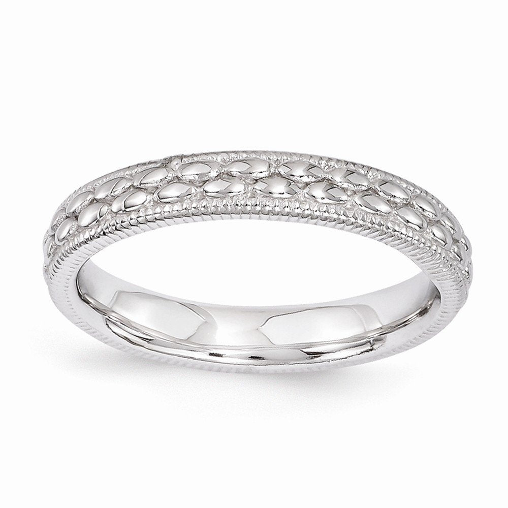 Sterling Silver Stackable Expressions Rhodium-plated Patterned Ring