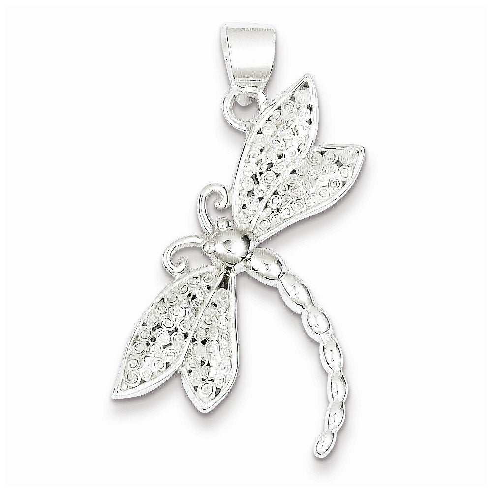 Sterling Silver Polished & Textured Dragonfly Pendant QP2140