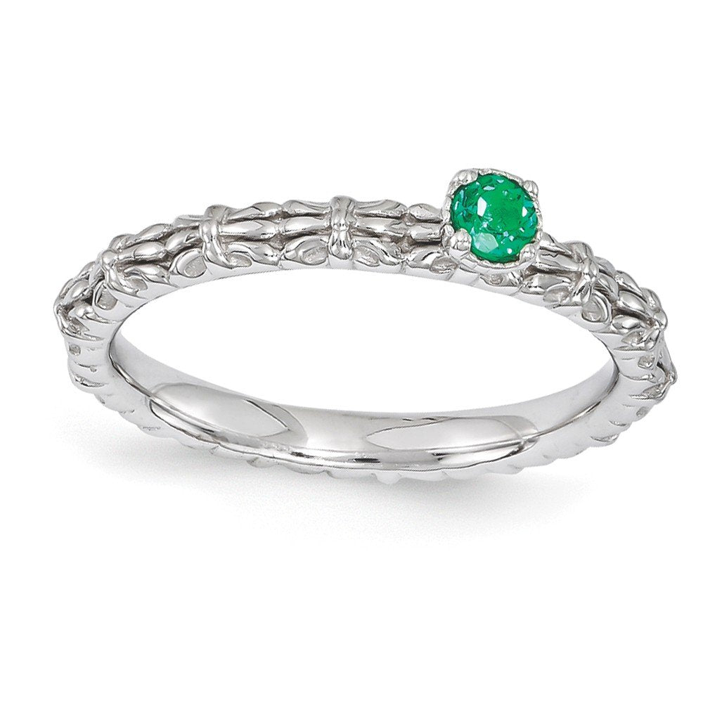 Sterling Silver Stackable Expressions Created Emerald Single Stone Ring