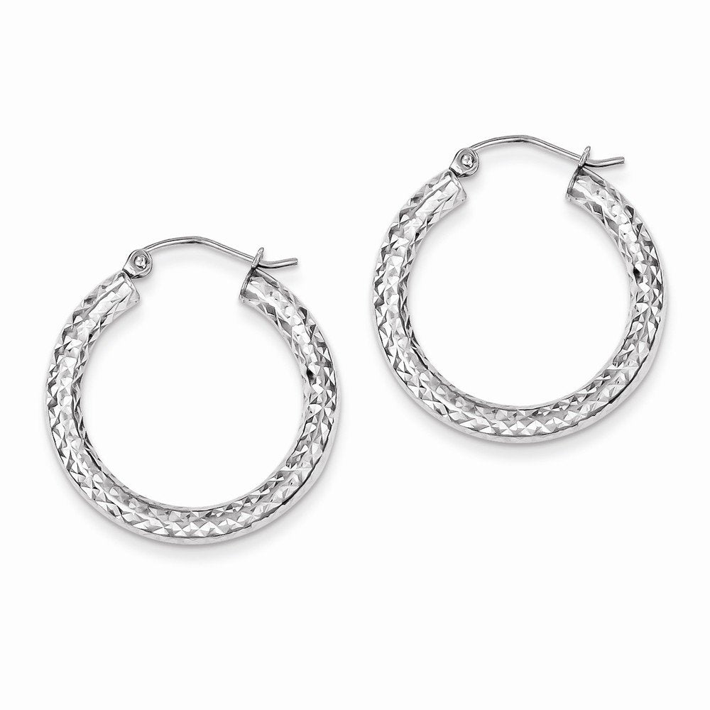 Sterling Silver Rhodium-plated D/C 3x25mm Hoop Earrings QE8087