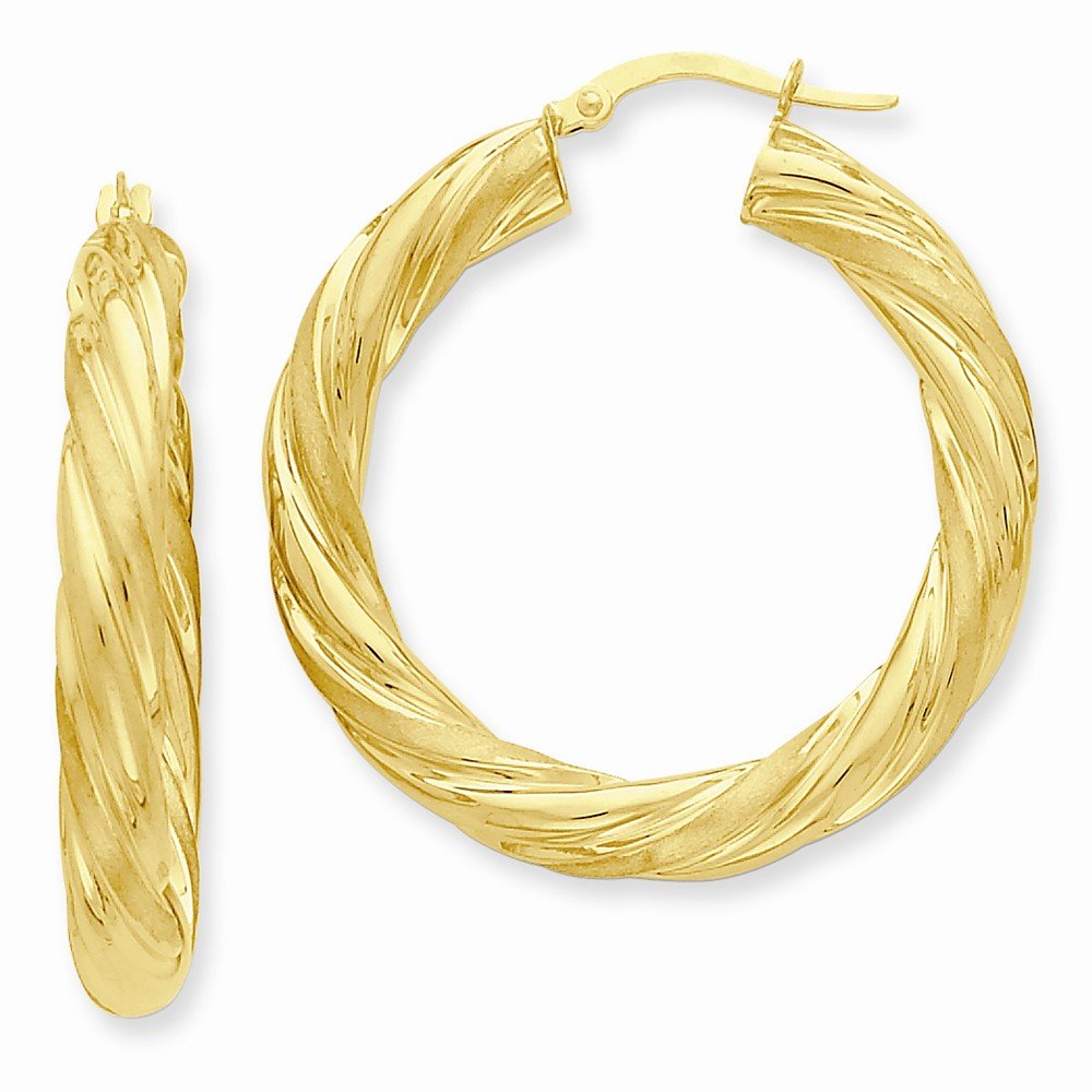 14k Satin & Polished Twisted Hoop Earrings PRE778