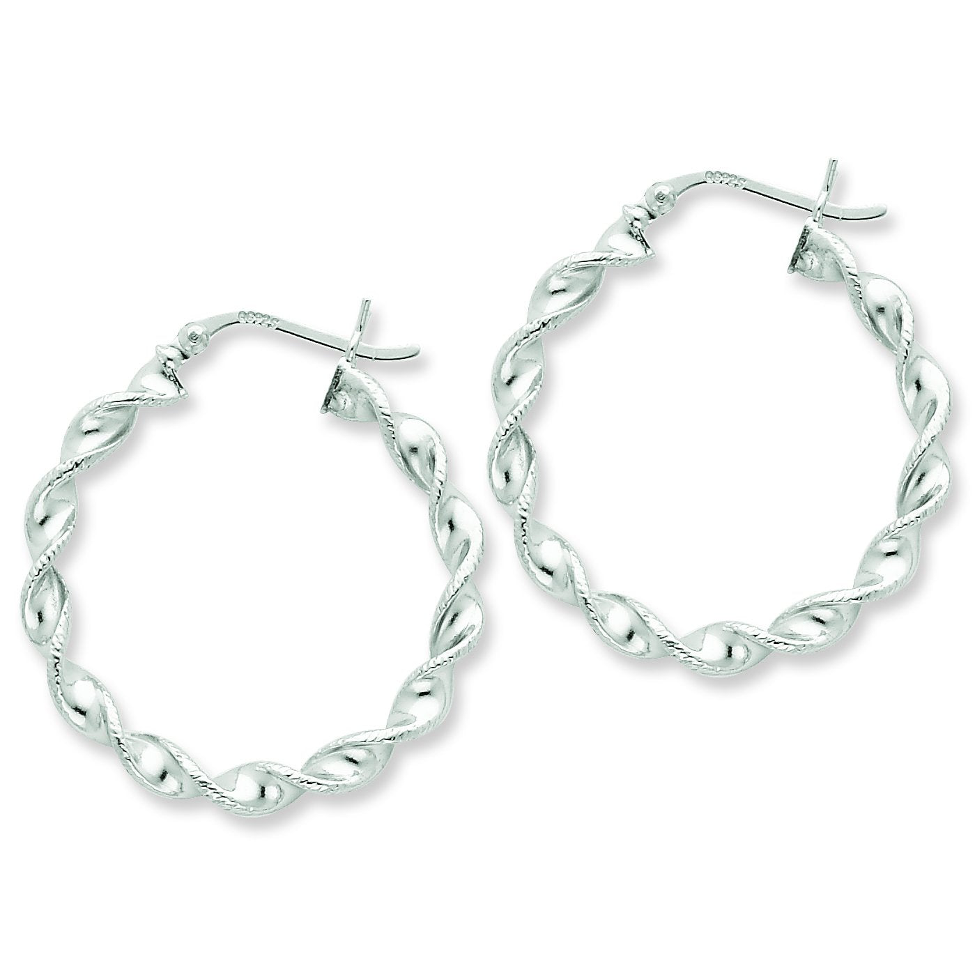 Sterling Silver Rhodium Plated Twist 30mm Hoop Earrings QE6753