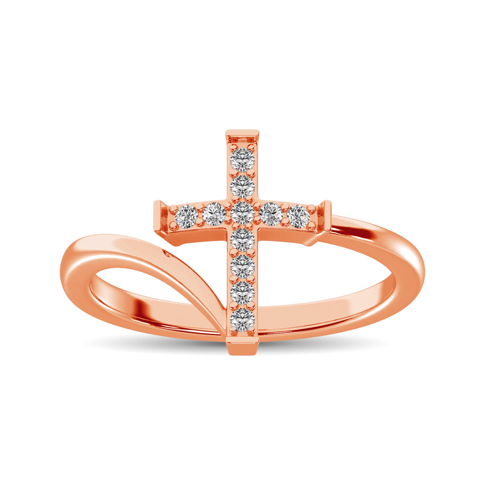 10K Rose Gold Diamond 1/8 Ct.Tw. Cross Ring