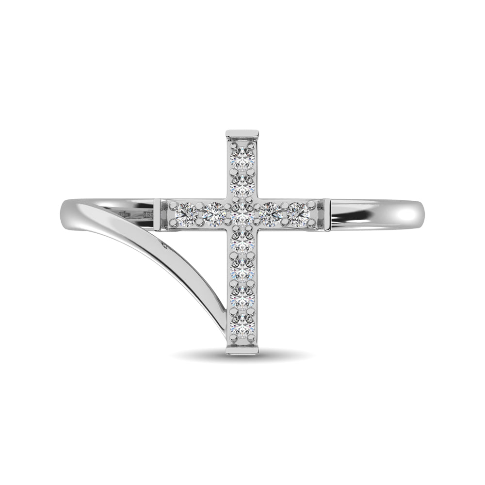 10K White Gold Diamond 1/8 Ct.Tw. Cross Ring