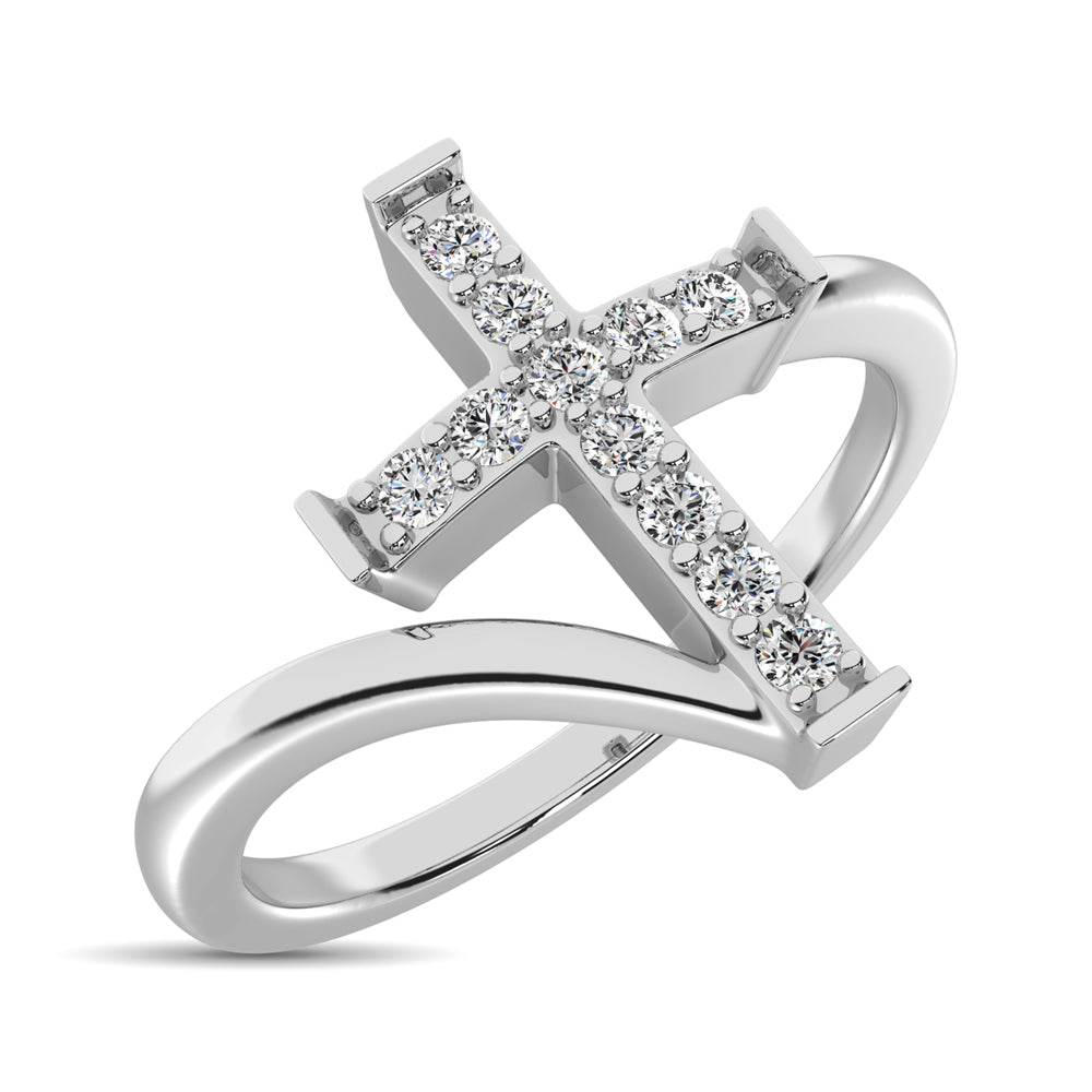 10K White Gold Diamond 1/8 Ct.Tw. Cross Ring