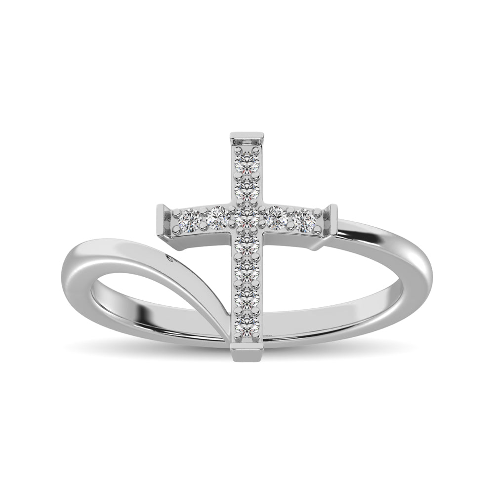 10K White Gold Diamond 1/8 Ct.Tw. Cross Ring