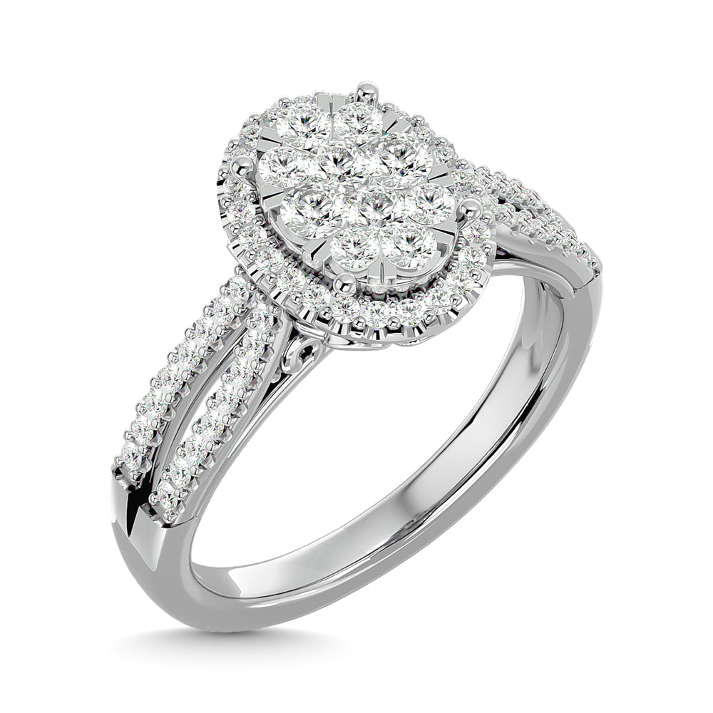 Diamond  3/4 ct tw Round Cut Oval Shape Engagement Ring in 14K White Gold