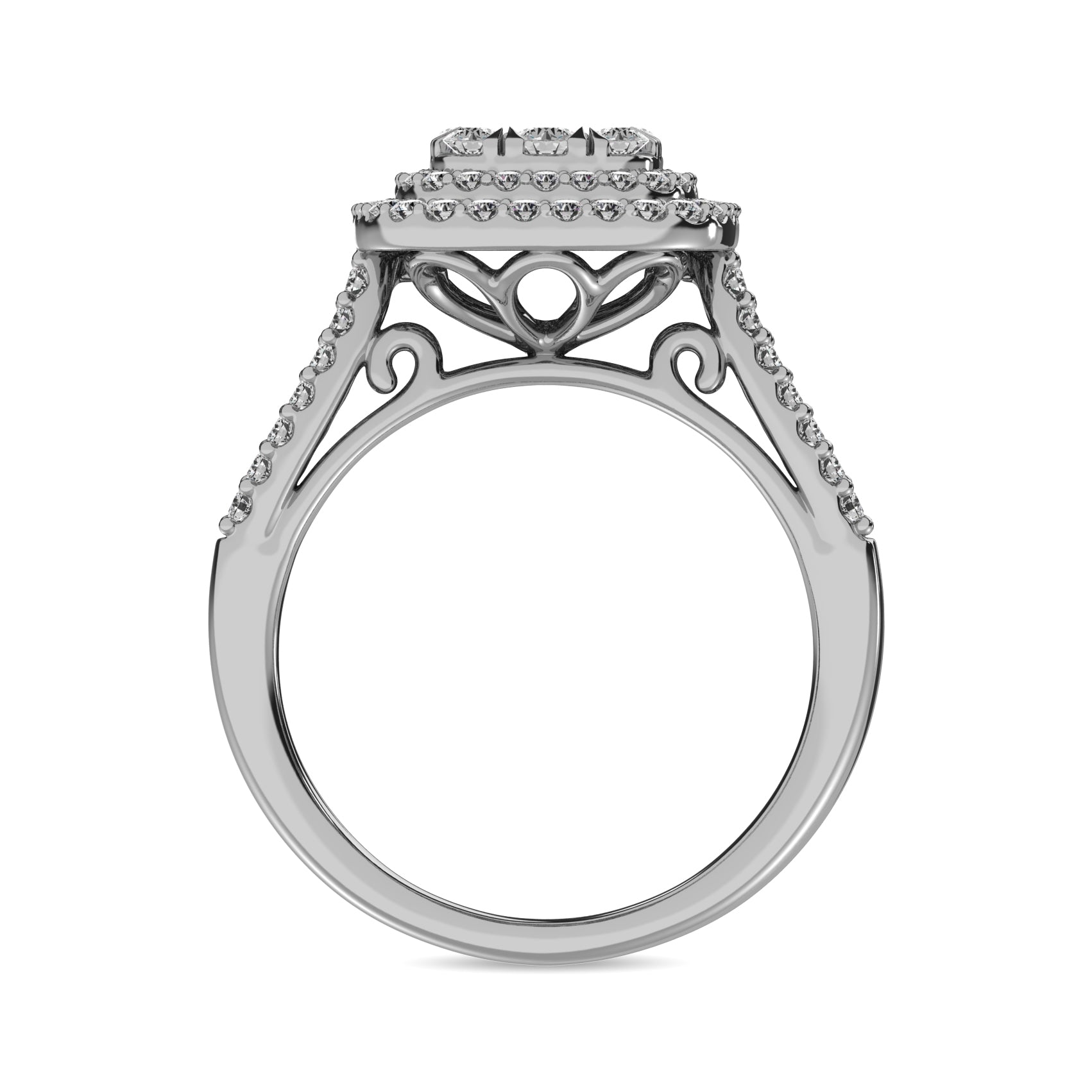 Diamond  3/4 ct tw Round Cut Double Halo Engagement Ring in 14K White Gold