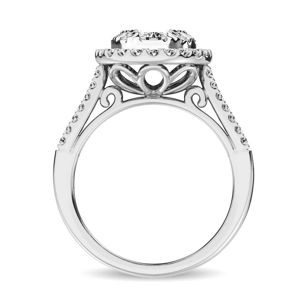 Diamond  1 1/2 ct tw Two Row Shank Halo Engagement Ring in 14K White Gold