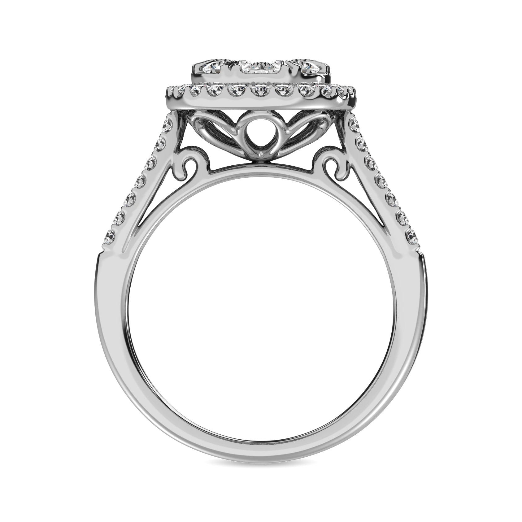 Diamond  1 1/2 ct tw Two Row Shank Halo Engagement Ring in 14K White Gold