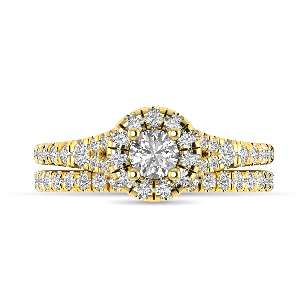 Diamond  Split Shank Single Halo Bridal Ring 1 ct tw Round Cut in 14K Yellow Gold