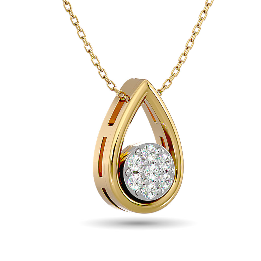 Diamond Tear Shape Pendant 1/10 ct tw Round Cut in 10K Yellow Gold