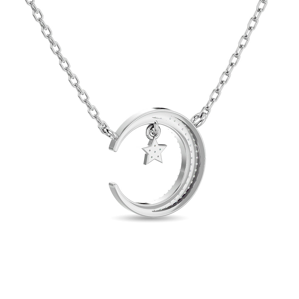 Diamond Moon and Star Necklace 1/6 ct tw in 10K White Gold