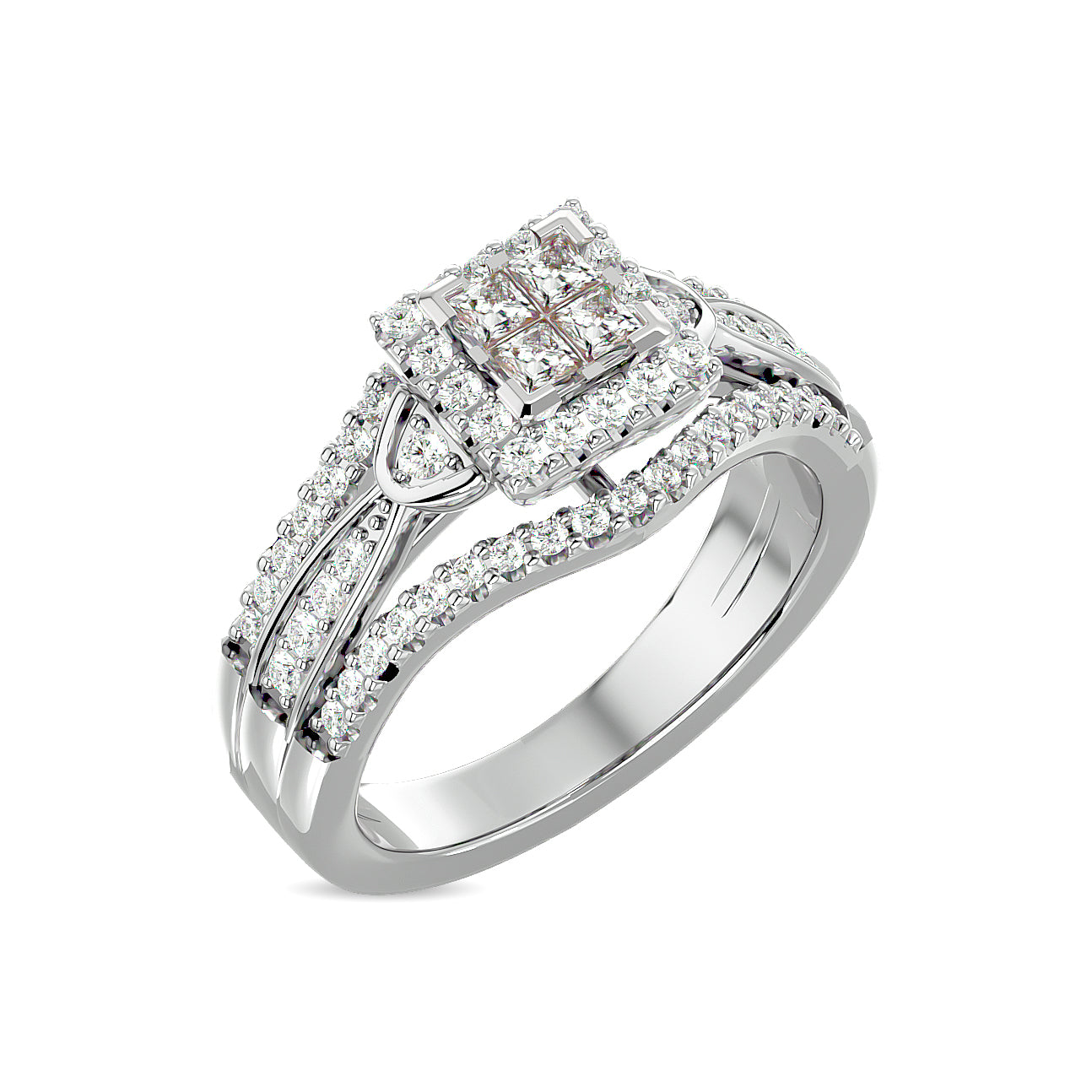 Diamond 3/4 ct tw Princess Head Engagement Ring  in 10K White Gold