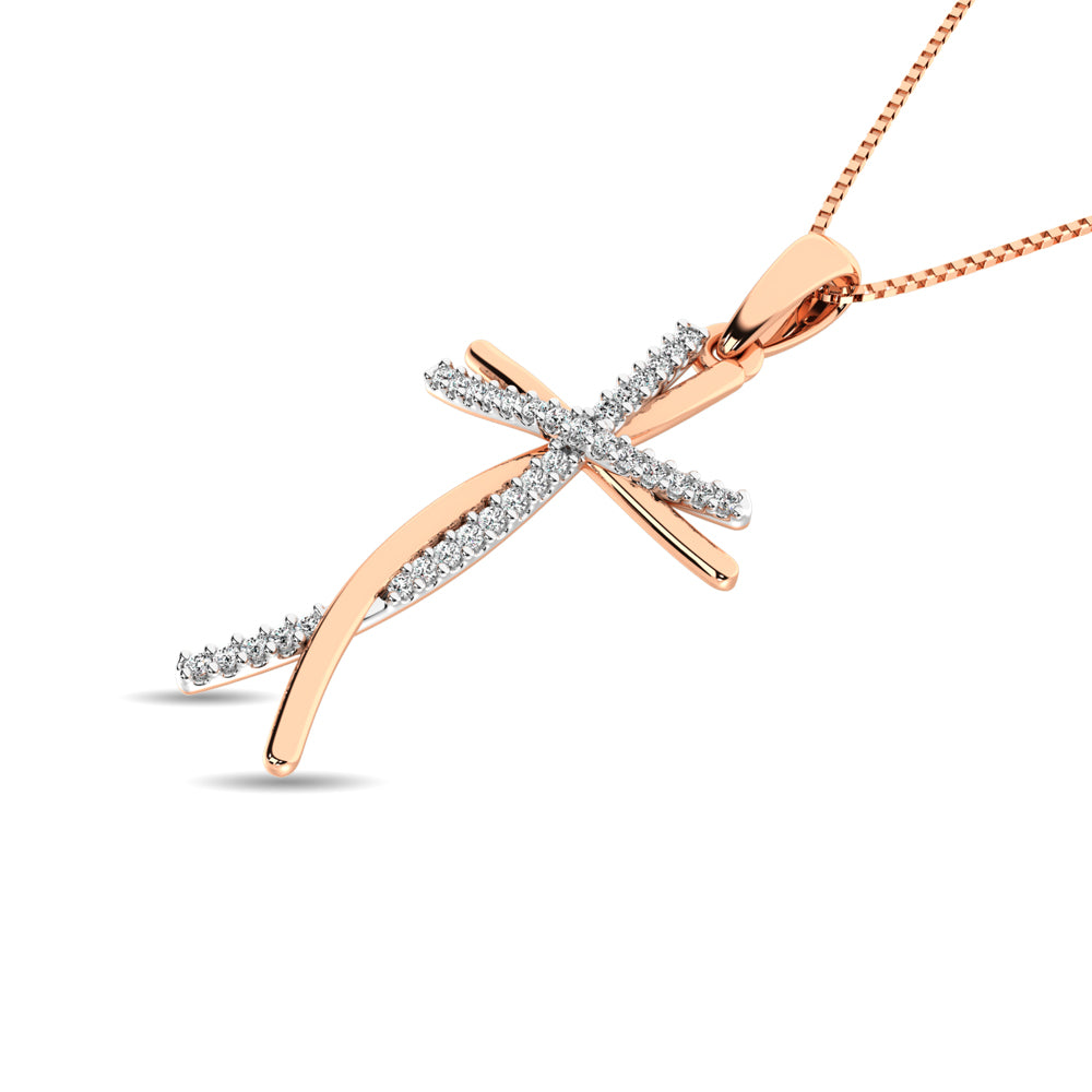 Diamond Cross Pendant 1/10 ct tw in 10K Rose Gold