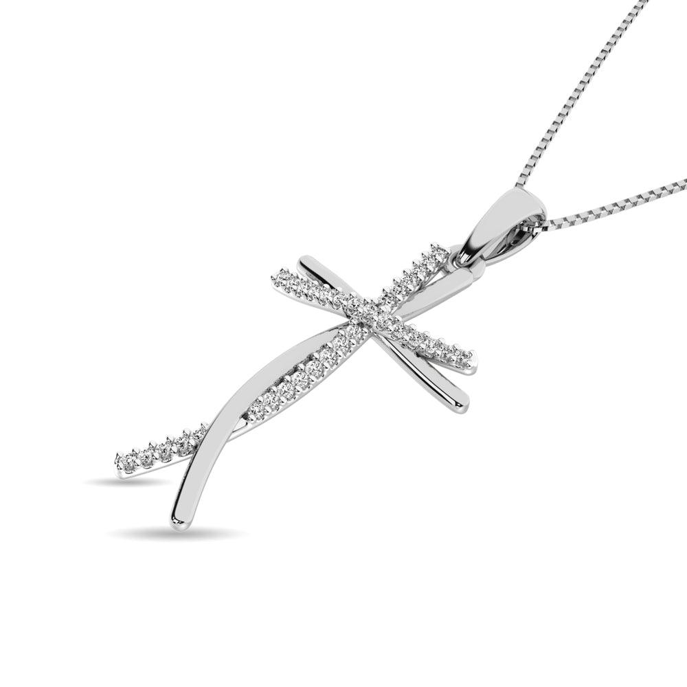 Diamond Cross Pendant 1/10 ct tw in 10K White Gold