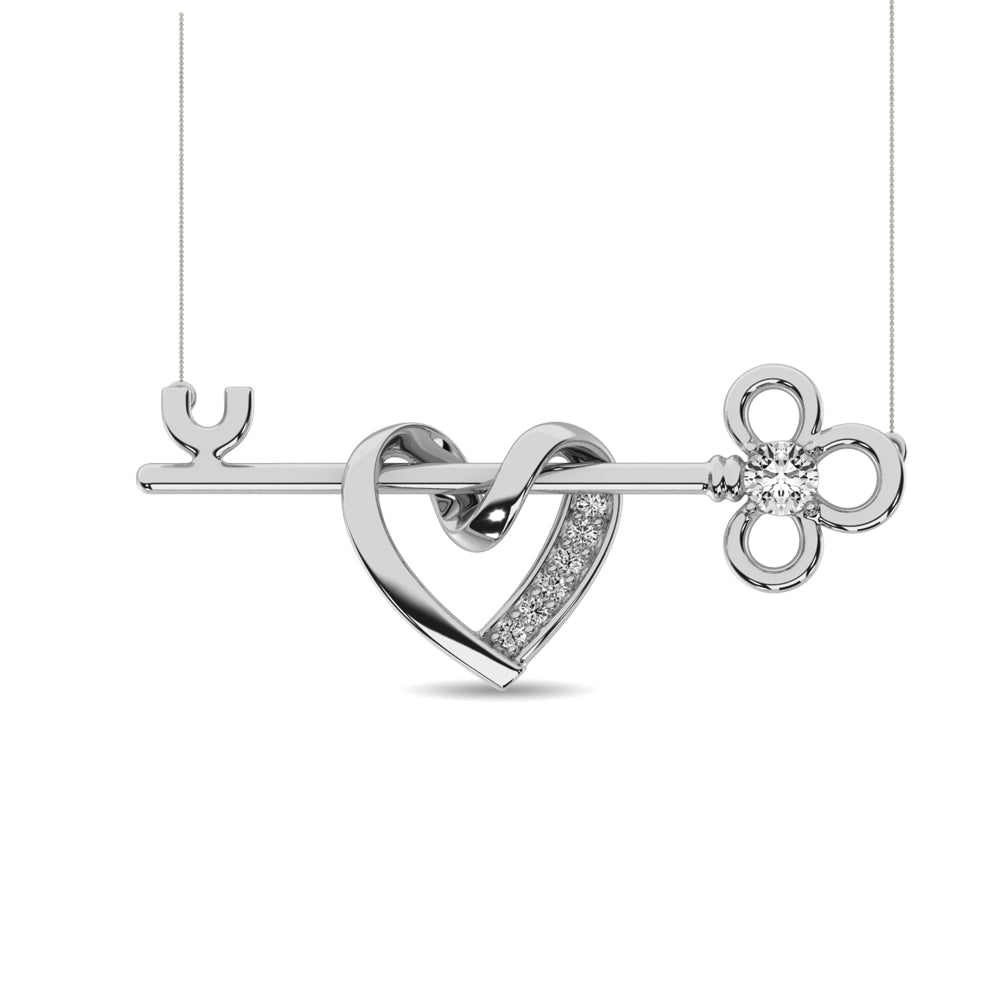 Diamond 1/20 ct tw Heart and Key Necklace in Sterling Silver