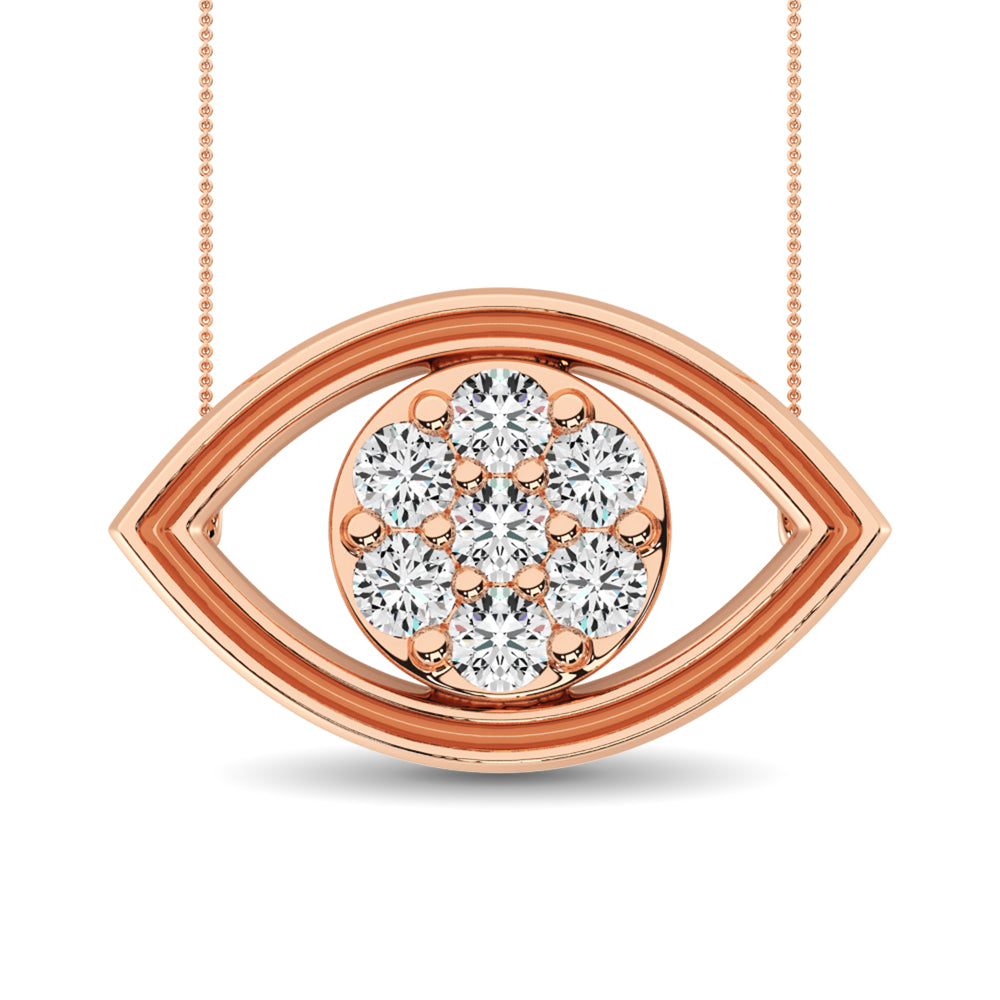 Diamond 1/8 ct tw round and Baguette Eye Necklace  in 10K Rose Gold