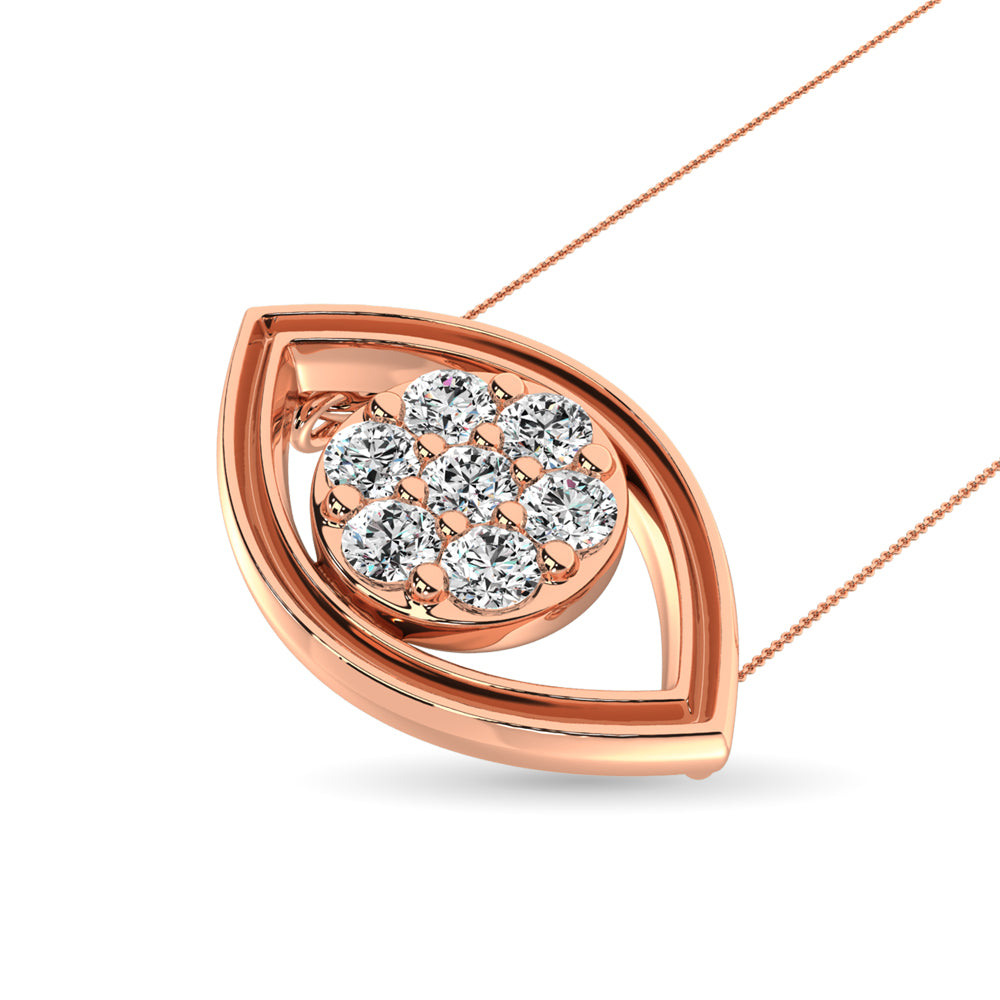 Diamond 1/8 ct tw round and Baguette Eye Necklace  in 10K Rose Gold