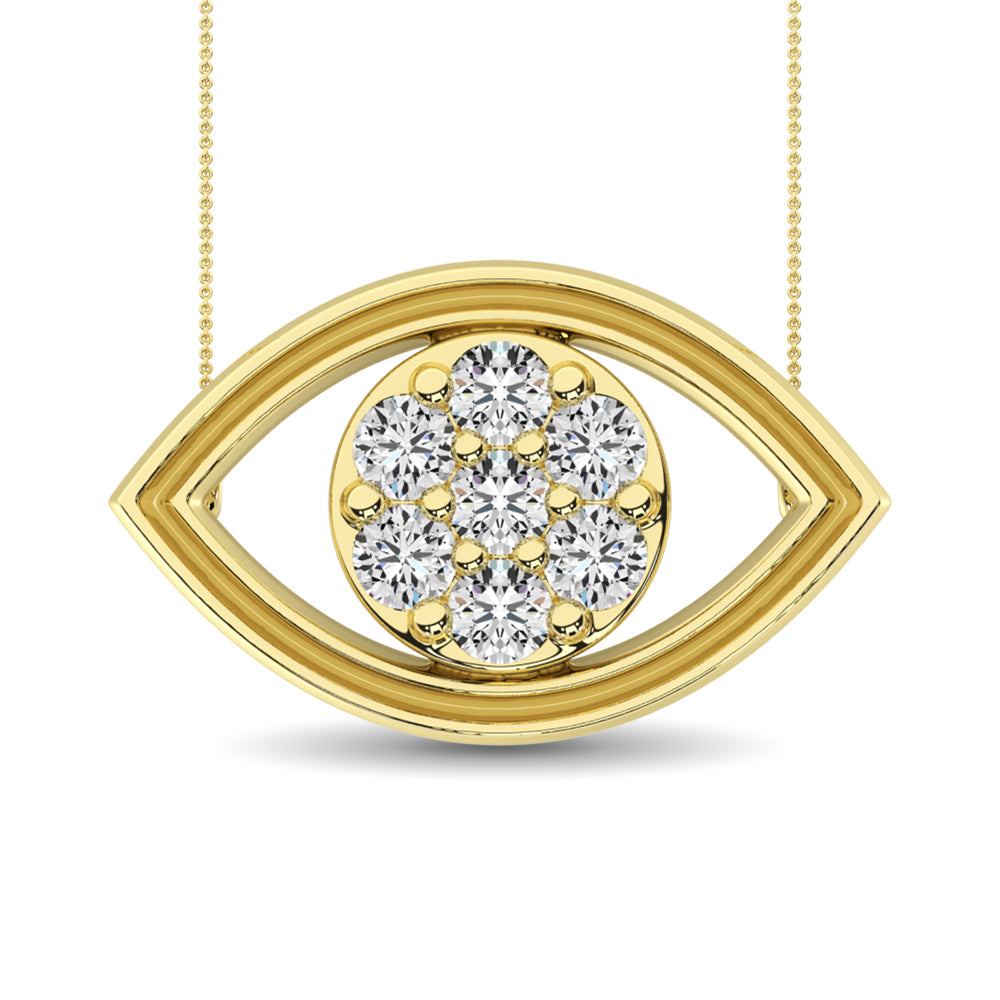 Diamond 1/8 ct tw round and Baguette Eye Necklace  in 10K Yellow Gold