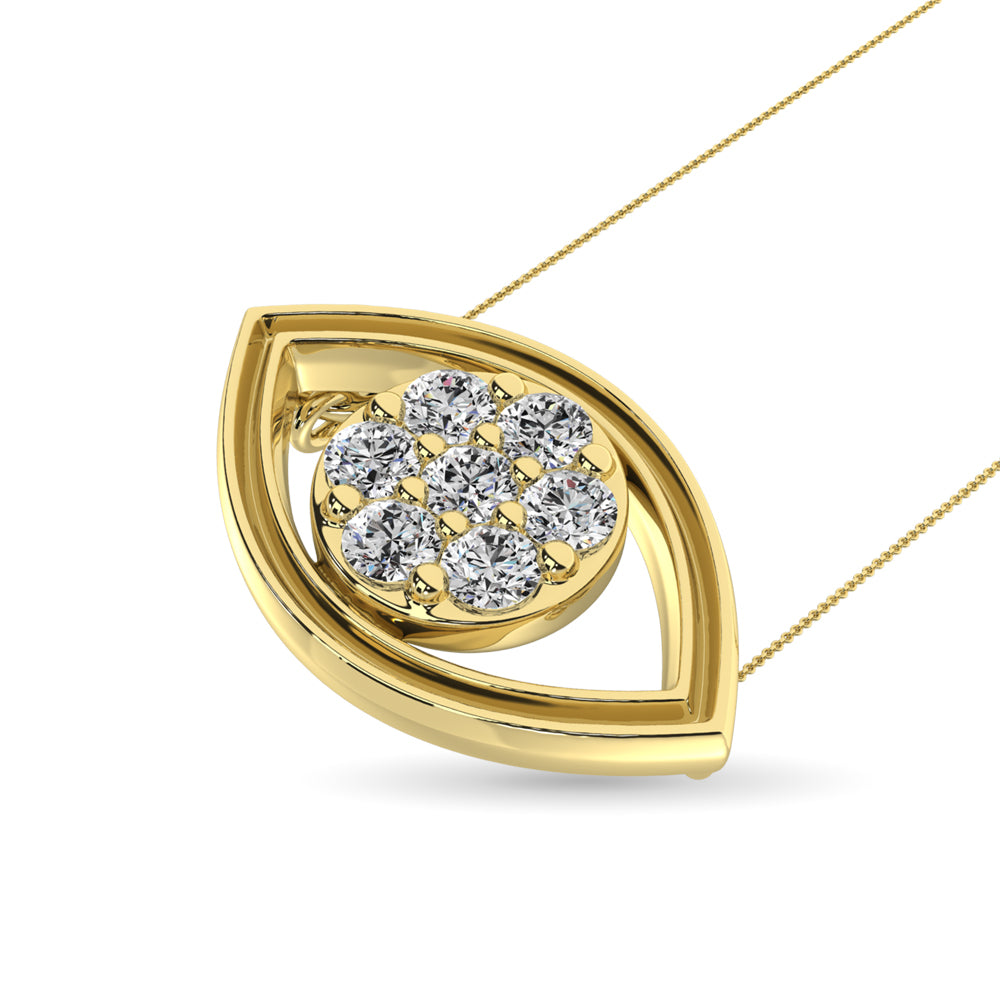 Diamond 1/8 ct tw round and Baguette Eye Necklace  in 10K Yellow Gold