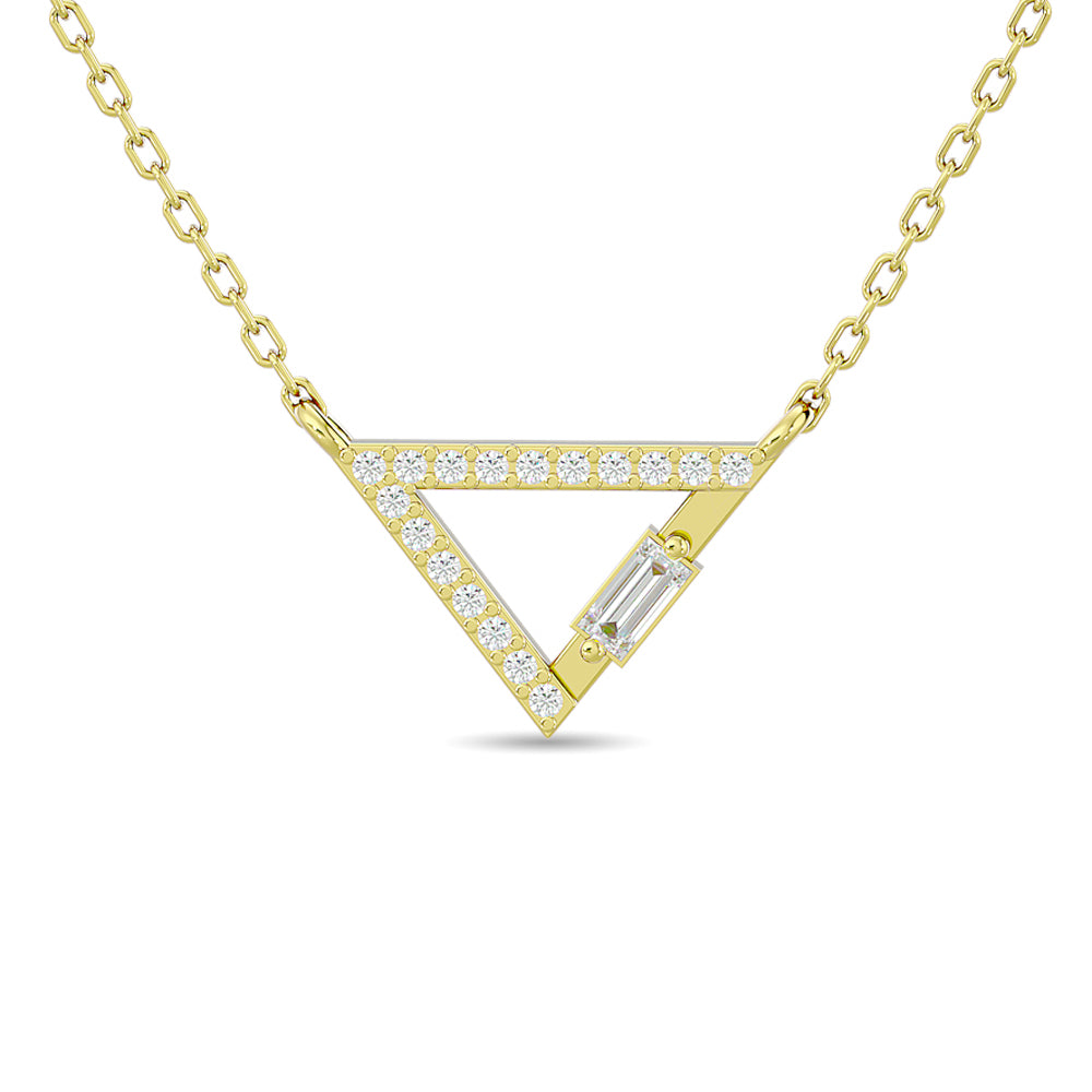 Diamond 1/6 ct tw Round and Baguette Tringle Necklace  in 10K Yellow Gold