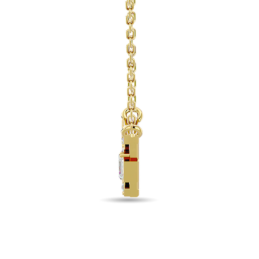 Diamond 1/6 ct tw Round and Baguette Tringle Necklace  in 10K Yellow Gold