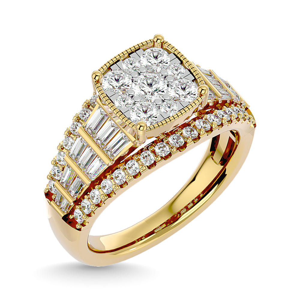 Diamond 1 1/2 Ct.Tw. Round And tapper Engagement Ring in 10K Yellow Gold