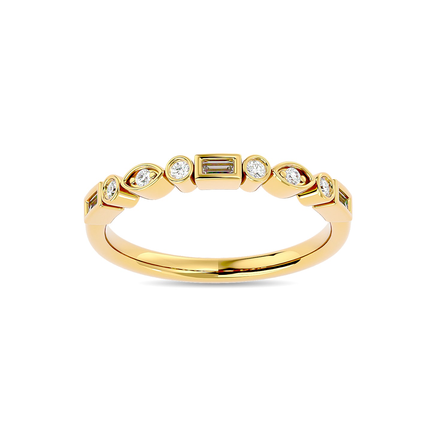 Diamond 1/5 ct tw Round and Straight Baguette Stackable Ring  in 14K Yellow Gold