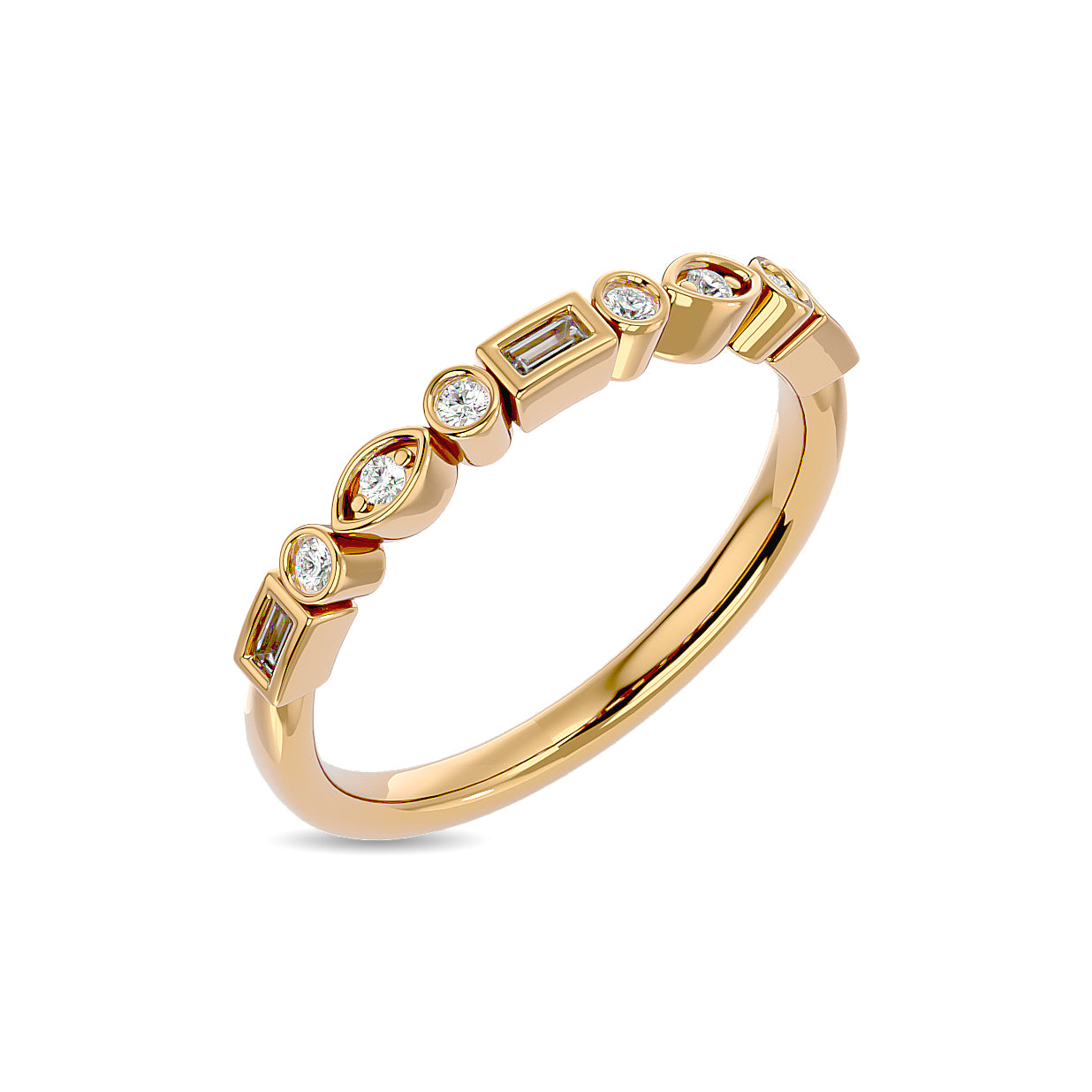 Diamond 1/5 ct tw Round and Straight Baguette Stackable Ring  in 14K Yellow Gold