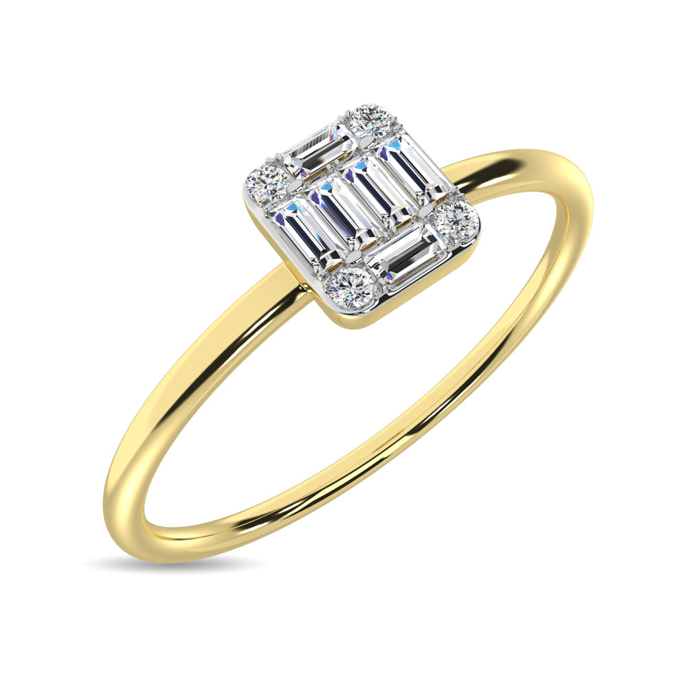 Diamond 1/10 ct tw Round and Baguette Cut Ring in 10K Yellow Gold