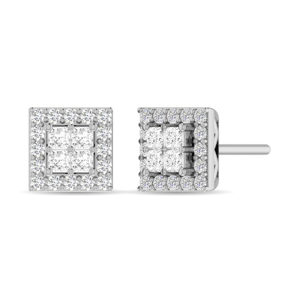 Diamond 1/2 Ct.Tw. Round and Princess Fashion Earrings in 14K White Gold