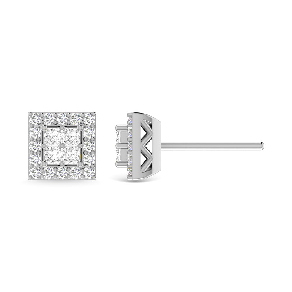 Diamond 1/2 Ct.Tw. Round and Princess Fashion Earrings in 14K White Gold