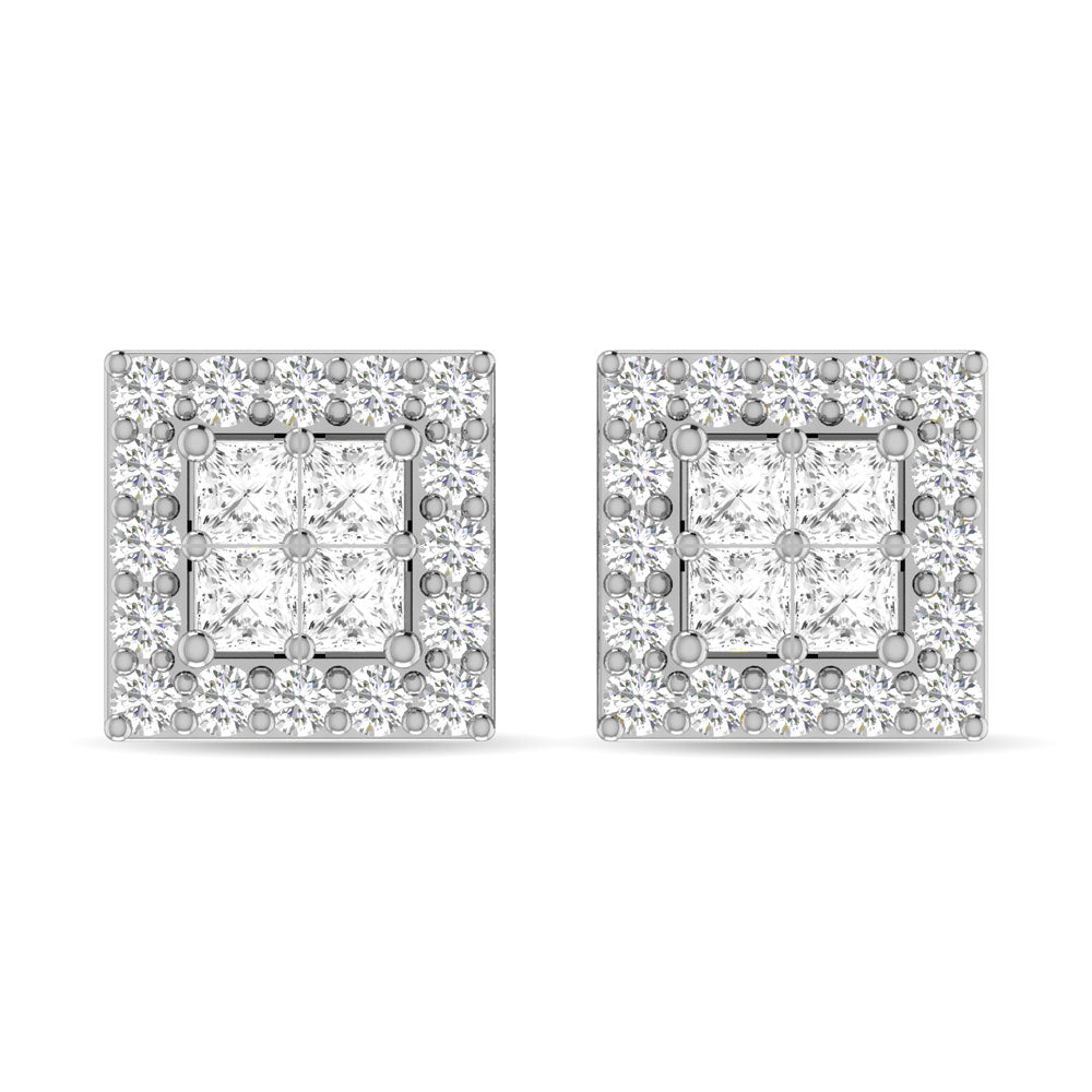 Diamond 3/4 Ct.Tw. Round and Princess Fashion Earrings in 14K White Gold