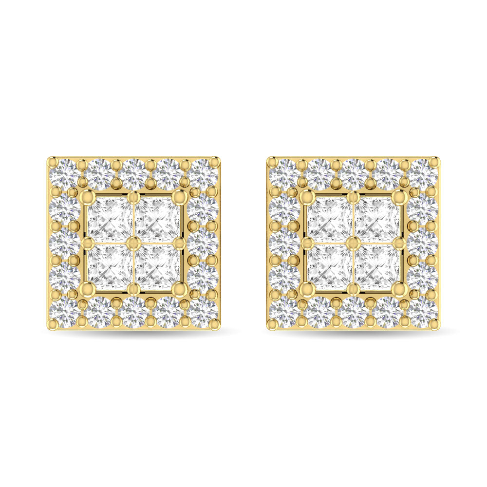 Diamond 1/3 Ct.Tw. Round and Princess Fashion Earrings in 14K Yellow Gold