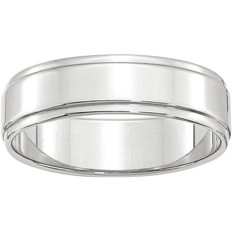 10k White Gold 6mm Flat with Step Edge Wedding Band Size 13.5