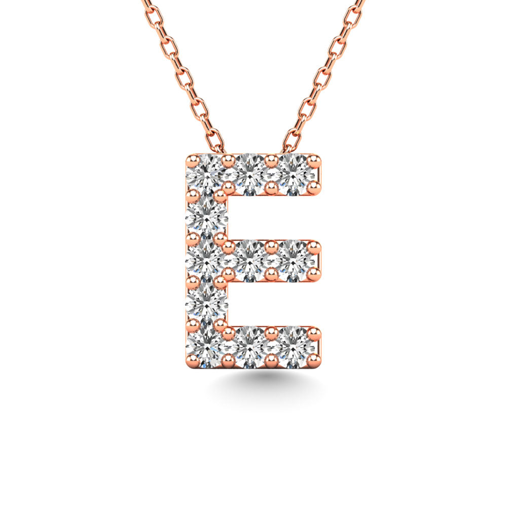 Diamond 1/10 Ct.Tw. Letter E Pendant in 14K Rose Gold&quot;&quot;